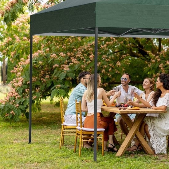 LifeGoods Partytent - Paviljoen - 3x6 m - Zijwanden - Easy Up - Opvouwbaar - Waterdicht - Draagtas met Wieltjes - Donkergroen