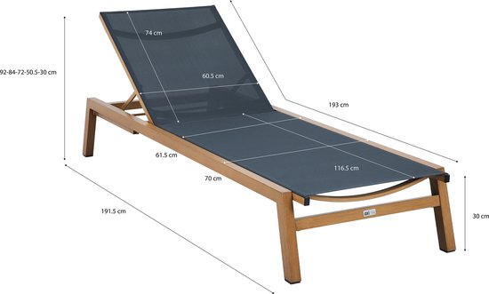 AXI Logan Liegestuhl Holzoptik/Anthrazit – Pulverbeschichteter Aluminiumrahmen – Rückenlehne mit 5 Verstellpositionen – Liegefläche aus Textileen – 193 x 70 cm