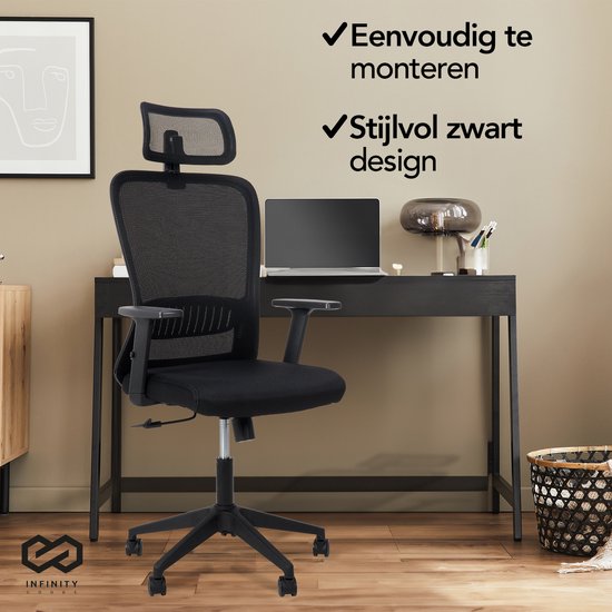 Infinity Goods Ergonomischer Bürostuhl - Bürostühle für Erwachsene - Vollständig verstellbar - Bürostuhl - Schwarz