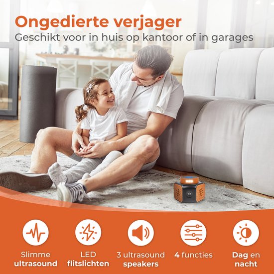 Nuvance Mäusevergrämer – Ultraschall-Vergrämer – Ratten- und Schädlingsvergrämer – 360 Grad & 4 Modi – Mäusebekämpfung – Orange
