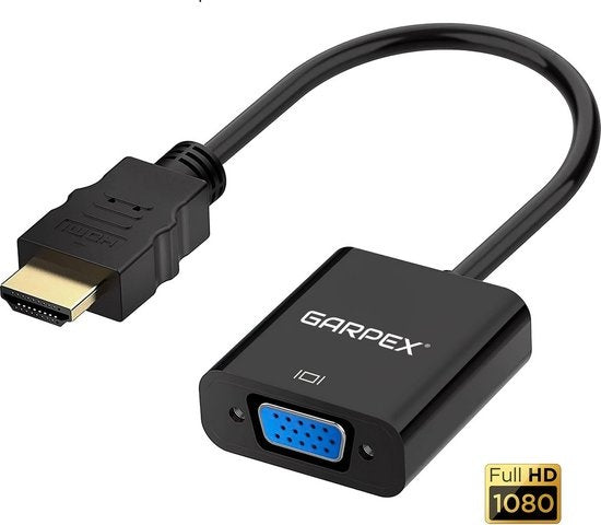 Garpex - HDMI zu VGA Adapter - Full HD 1080P - Stecker zu Buchse - Extra Display - Schwarz