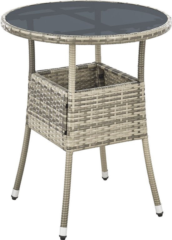 Juskys Polyrotan Gartentisch / Beistelltisch / Balkontisch Yoro - Rund - 60 cm - Grau - Inkl. Glasplatte
