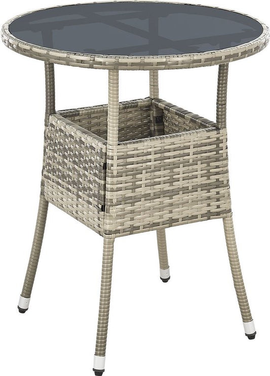 Juskys Polyrotan Gartentisch / Beistelltisch / Balkontisch Yoro - Rund - 60 cm - Grau - Inkl. Glasplatte
