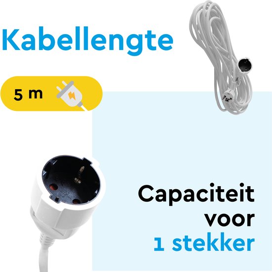 BRASQ Verlängerungskabel 5 Meter Weiß – Verlängerungskabel mit Schutzerdung – Verlängerungskabel für den Innenbereich