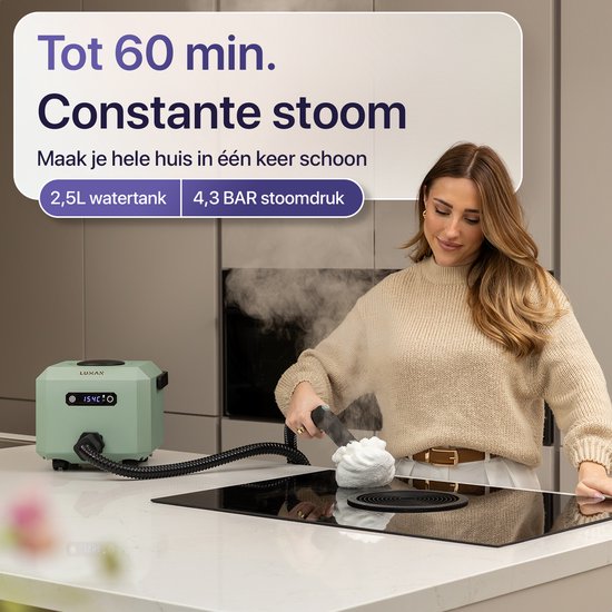 LUMAN Dampfreiniger MAX – 2600 W – 60 Min. Dampflaufzeit – 2,5 l Wassertank – Handdampfreiniger & Teppichreiniger – Grün