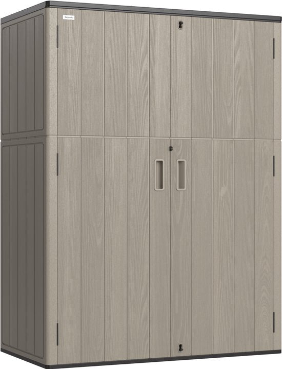 LifeGoods Gartenschrank Vertikal - 1340L - Aufbewahrungsschrank - Wasserdicht & UV-beständig - Gartenbox - Taupe