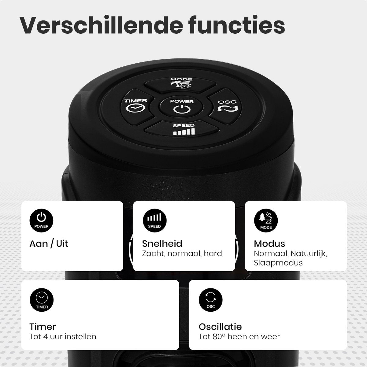 Auronic Tower Fan - Standventilator mit Fernbedienung - Timer - 55W - 45dB - 118cm - Schwarz