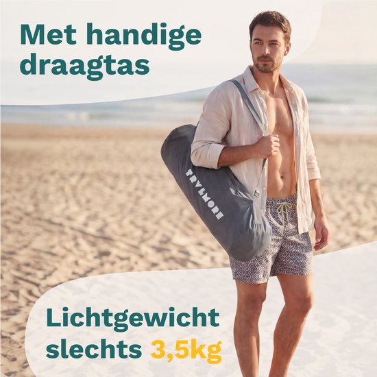 TRVLMORE Strandkorb - zusammenklappbar und faltbar - 130KG Tragkraft - leicht - mit Tragetasche und Becherhalter - hohe Rückenlehne - Grau