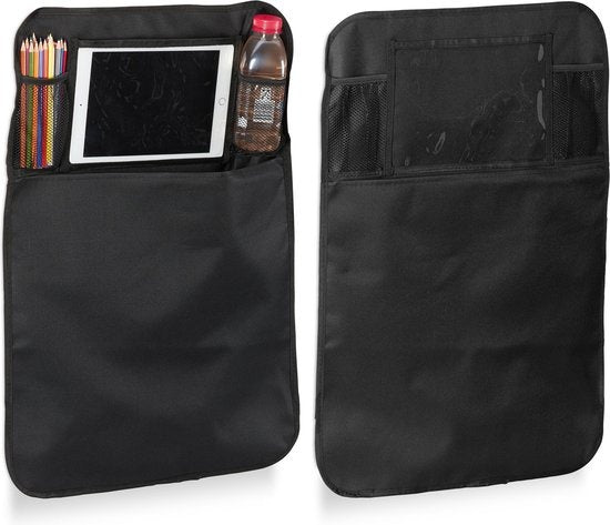 relaxdays Autositz-Organizer Kind - 2er-Set - 4 Fächer - Schutz - schwarz