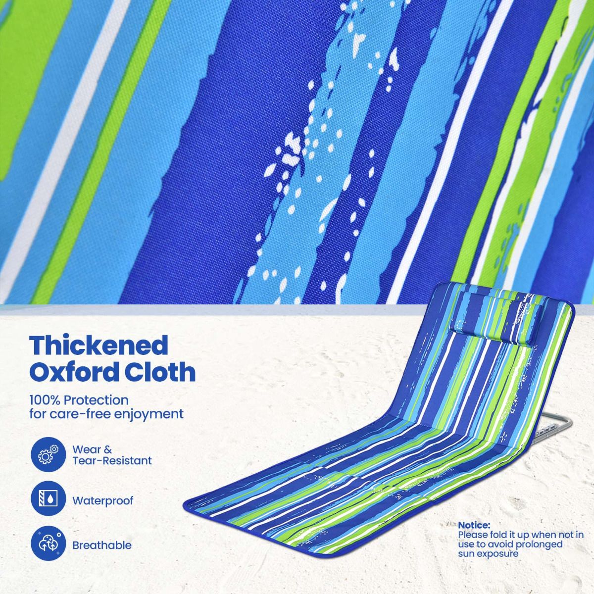 Strandmatten Coast (2 Stück) mit Beistelltisch - 151 x 56 x 27 cm - Grün / Blau