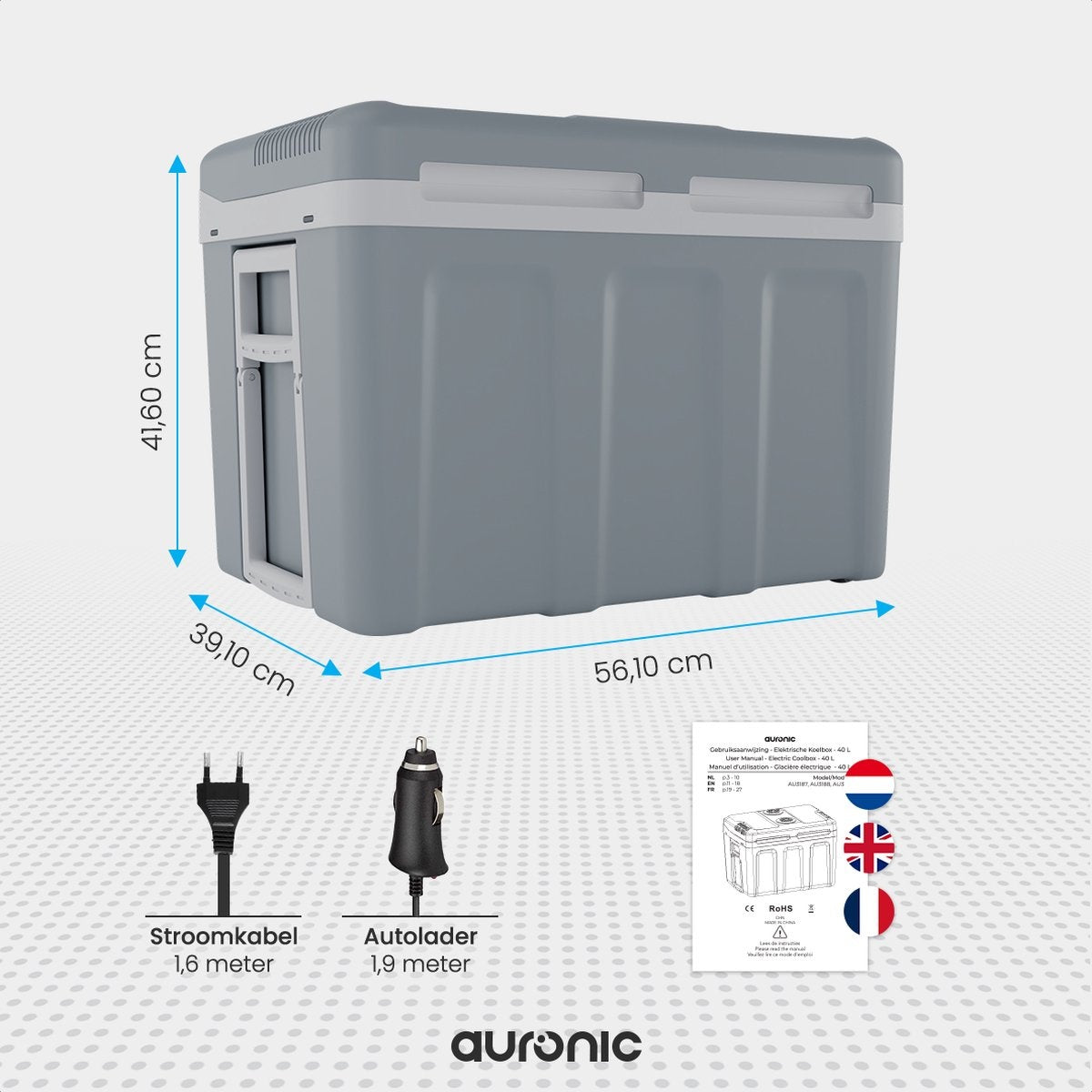 Auronic Electric Kühlbox - Kühlbox - 40L - 12V und 240V - Grau