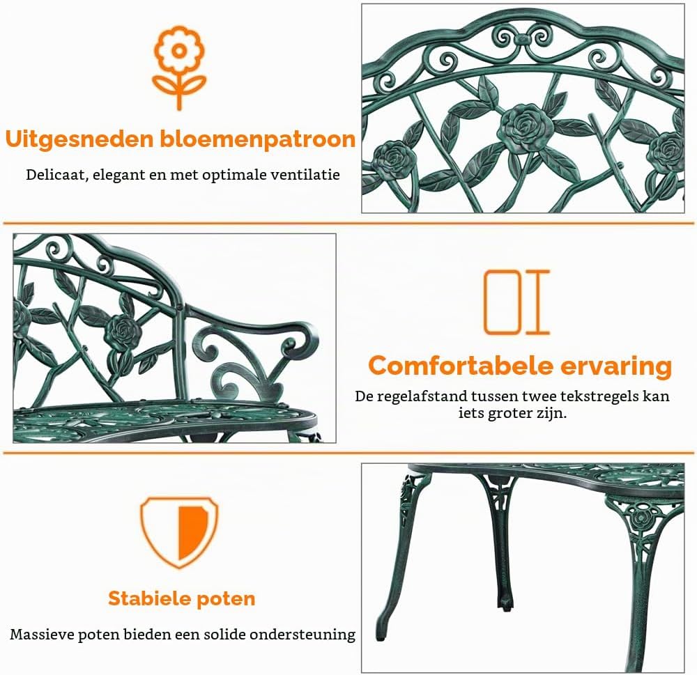 Yaheetech Vintage-Gartenbank 99,5 x 57 x 78,5 cm – Grün – 2-Sitzer – Metall – 227 kg