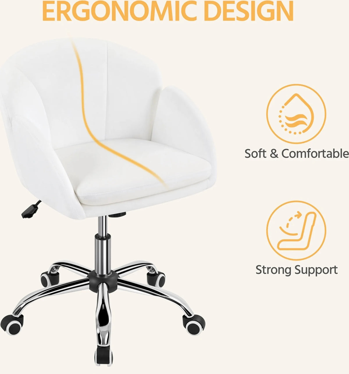 Yaheetech – Stilvoller Bürostuhl mit Blumenmuster, 72–81,5 cm – Schneeweiß – Polyester und Metall