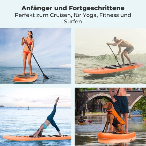 LifeGoods SUP Board - Aufblasbares Paddle Board - Komplettset - Max. 135KG - 320x81cm - Orange