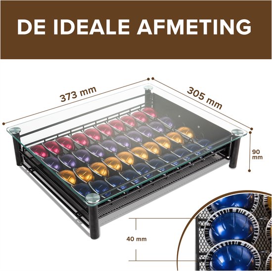 Nimma Dolce Gusto Kapselhalter - für 40 Kapseln - mit Schublade - Kaffeetassenhalterung - Glas - Schwarz