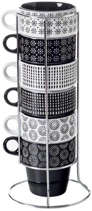 Secret de Gourmet Kaffeetassen/Becher Artista – 6 Stück im Metallständer – Keramik – glänzende Oberfläche – 260 ml – 8 x 9 cm