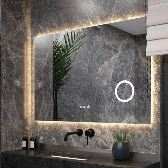Mirlux Badezimmerspiegel mit LED-Beleuchtung & Heizung - Rechteckiger Wandspiegel - Anti-Kondensations-Duschspiegel - 120x80CM