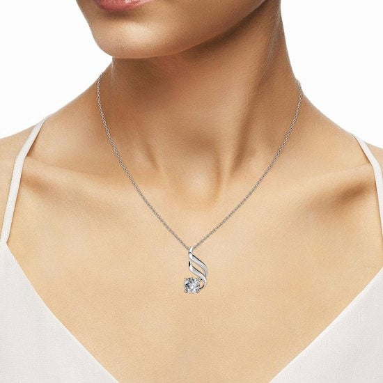 Yolora Damen Halskette mit Kalpa Camaka Kristall Anhänger - Farbe Silber - 18K Weißgold plattiert - Geschenkbox - Muttertagsgeschenk