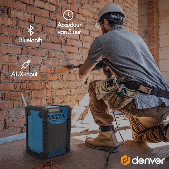 Denver Construction Radio DAB - Bluetooth - mit Akku - AUX - FM - USB-C - spritzwassergeschützt - WRD60