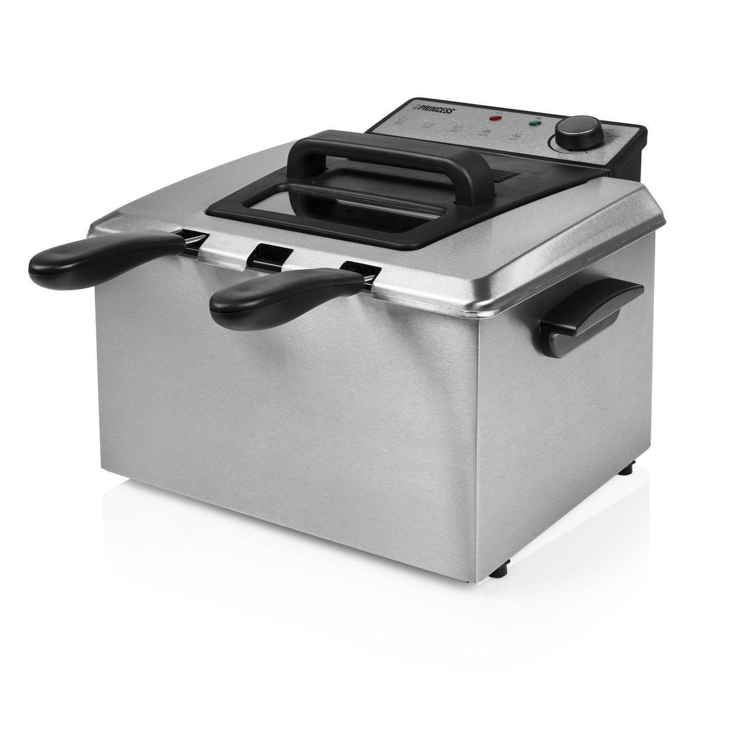 Princess 185000 Fritteuse – 5 l – 3270 W – 3 Frittierkörbe – Edelstahl/Schwarz