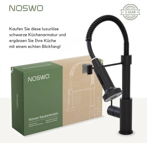 Noswo - Wasserhahn - mit ausziehbarem Brause - Küchenarmatur - Edelstahl - Schwarz