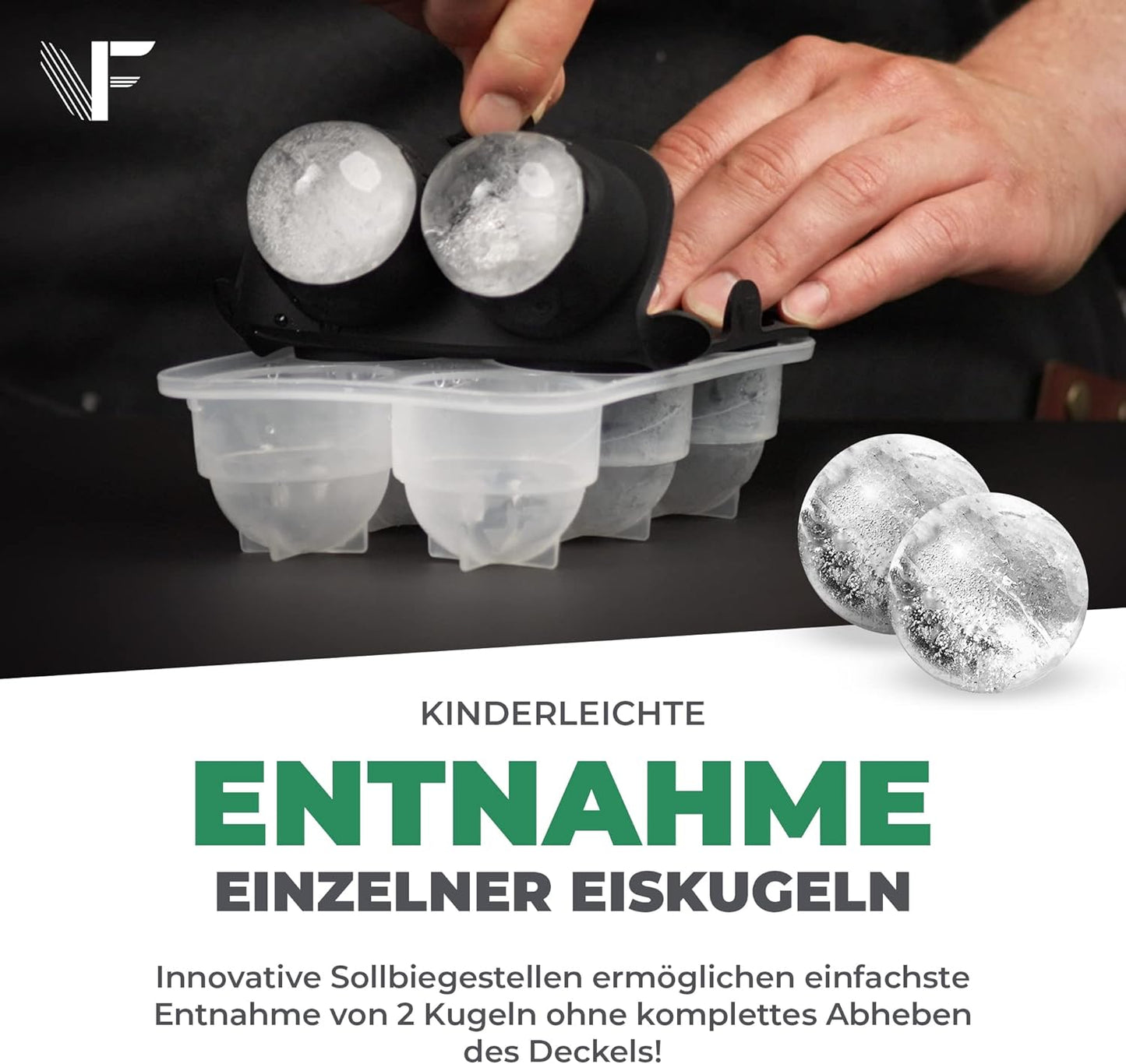 Neighbour's Friend Patentierte Eiskugelform mit XXL Eiswürfelform - Große Eiswürfelform rund Platinsilikon für Cocktails, Whisky & Longdrinks - 6x Eiswürfel & 6x Eiskugeln spülmaschinengeeignet
