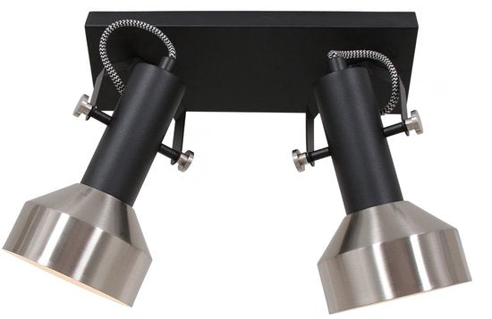 Deckenleuchte Acier 3338ZW Schwarz, 2 x E27-Fassung, dreh- und neigbar, Kunststoff und Metall, modern, Mexlite