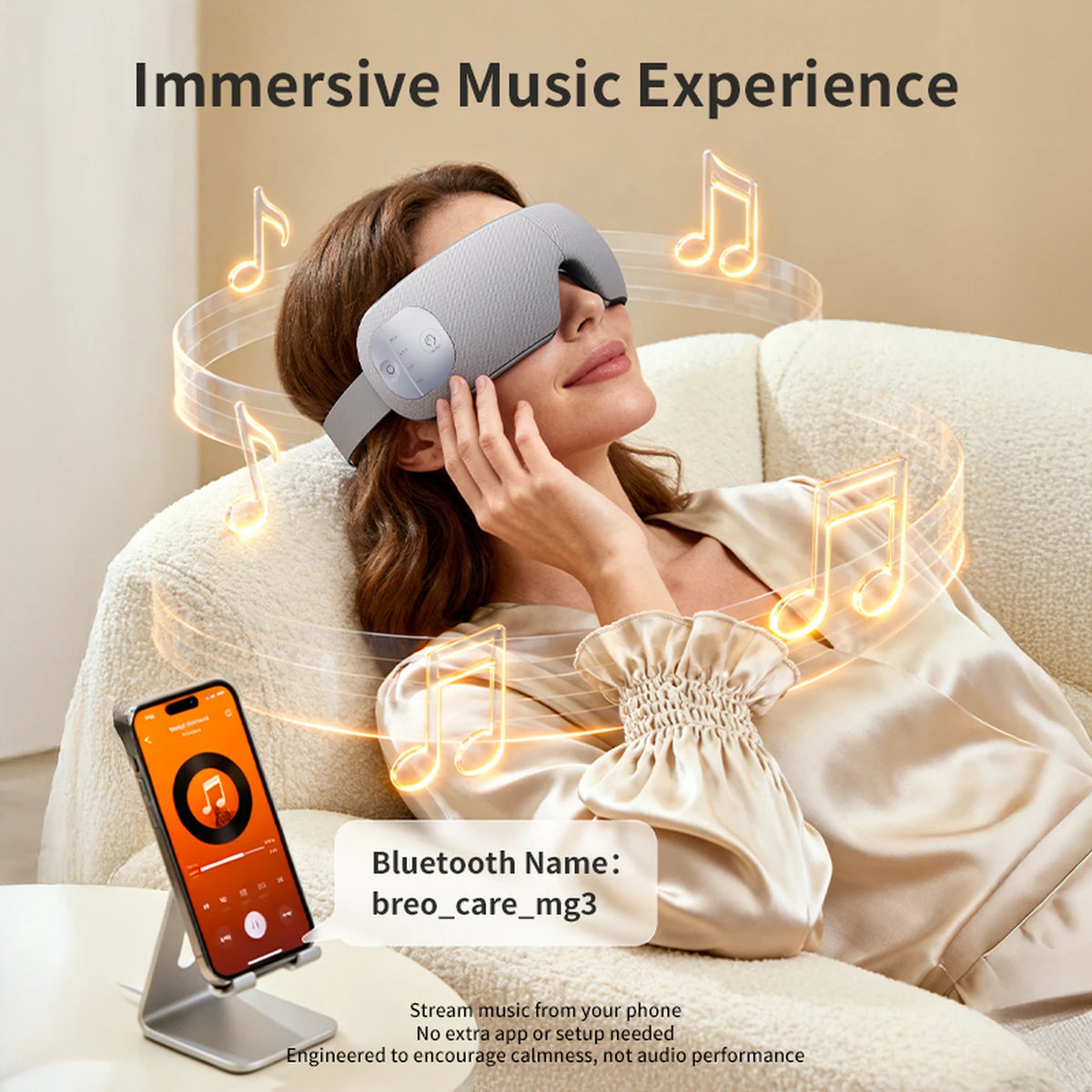 Breo EM005 Augen- und Schlafmaske mit Massagefunktion und Wärme – Luftkompression, Schläfenmassage, USB-C – Schwarz