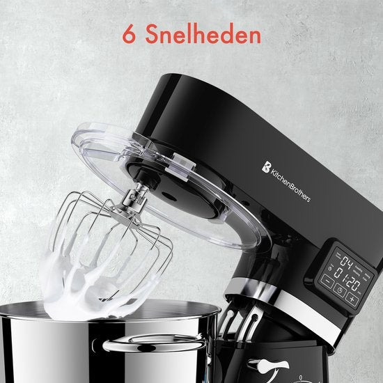 KitchenBrothers Küchenmaschine - Display und Timer - Küchenroboter - 6L - 1400W - Schwarz