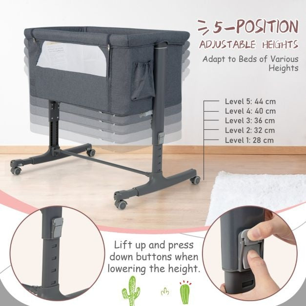 Coast 3-in-1 Babywiege mit 5 Höhenverstellungen - 86 x 63 x 67/70/74/77/81 cm - grau