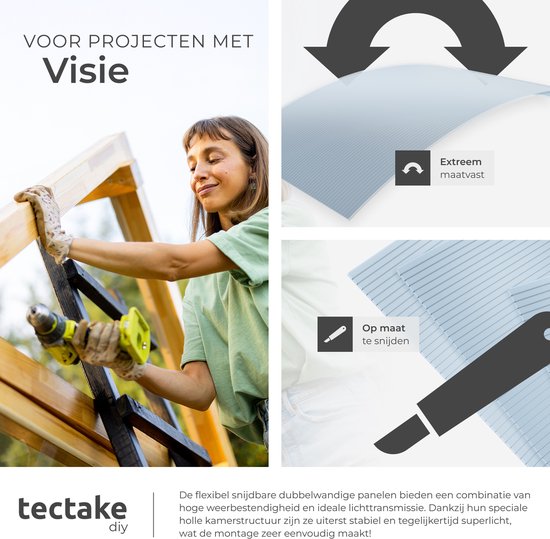 tectake® - 10er Set Polycarbonatplatten - Stabile, lichtdurchlässige, UV-beständige Hohlkammerplatten - 121 x 60,5 cm - 7,32m² gesamt - Transparent - Gewächshausfolie - 6mm stark