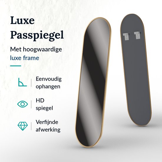 Mirlux Ovaler Spiegel - Einbauspiegel - Hängend mit Rahmen - Wandspiegel - Make up Spiegel - 160 x 50 cm - Gold