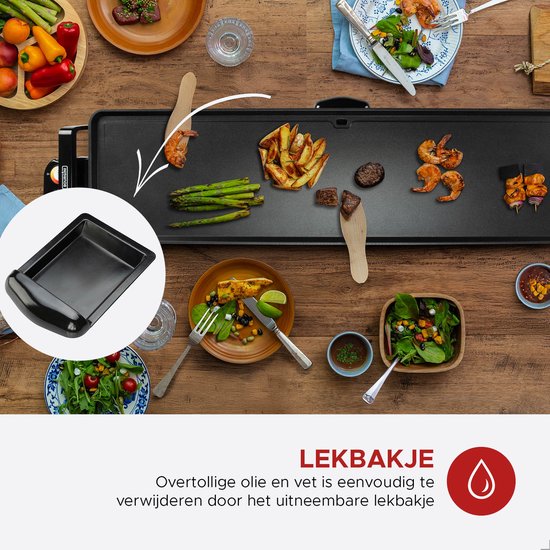 Bourgini Grillplatte XXL – Backblech – Grillgerät – 90 x 24 cm – Teppanyaki – 8–10 Personen – Antihaftbeschichtung – 2200 W