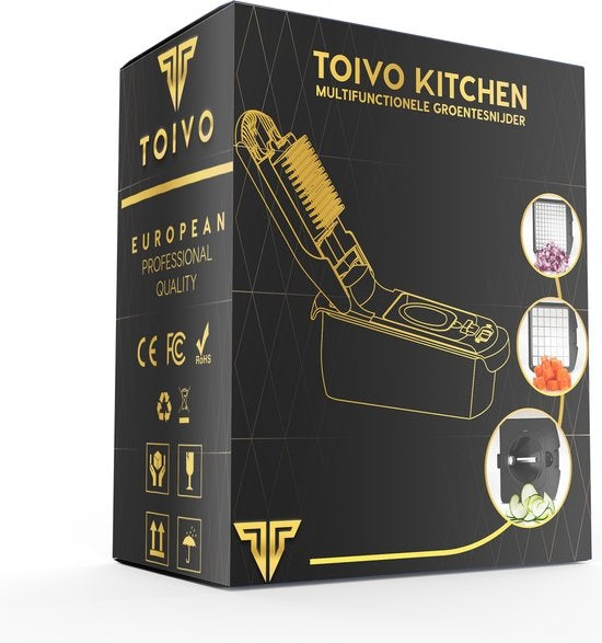 Toivo Kitchen Gemüsehobel - Multifunktional - Schwarz - 11 in 1 Küchenmandoline - Manuell - Küchenhobel - Zwiebelhobel - Spiralschneider - Chipsschneider - Reibe