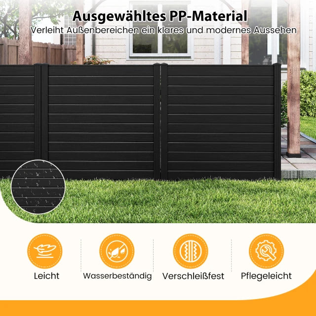 Coast Privacy Screen Schwarz - 2-teiliges Zaunpaneel für den Außenbereich mit Metallgrundpfosten - 123 x 123 cm