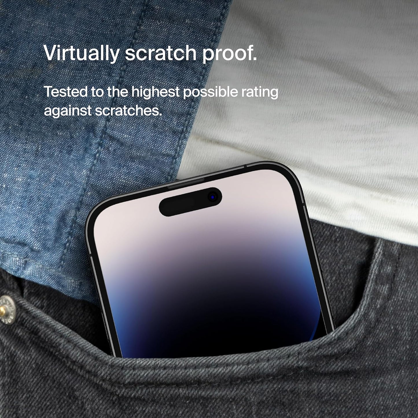 Belkin Privacy TempeRedGlass Displayschutzfolie für iPhone 14 Pro - 20 x 100 mm - Schwarz - Antimikrobiell, kratzfest und fingerabdruckabweisend