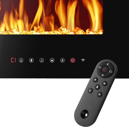 tectake® Wandkamin - Elektrokamin - Atmosphärischer Kamin - 106,5 x 12 x 43 cm - 900W & 1800W - Steuerung per Fernbedienung oder App - mit Thermostat - Ofen - mit Heizung - Kamine - Holz- und Glüheffekte - 3D-Flammen - Timer