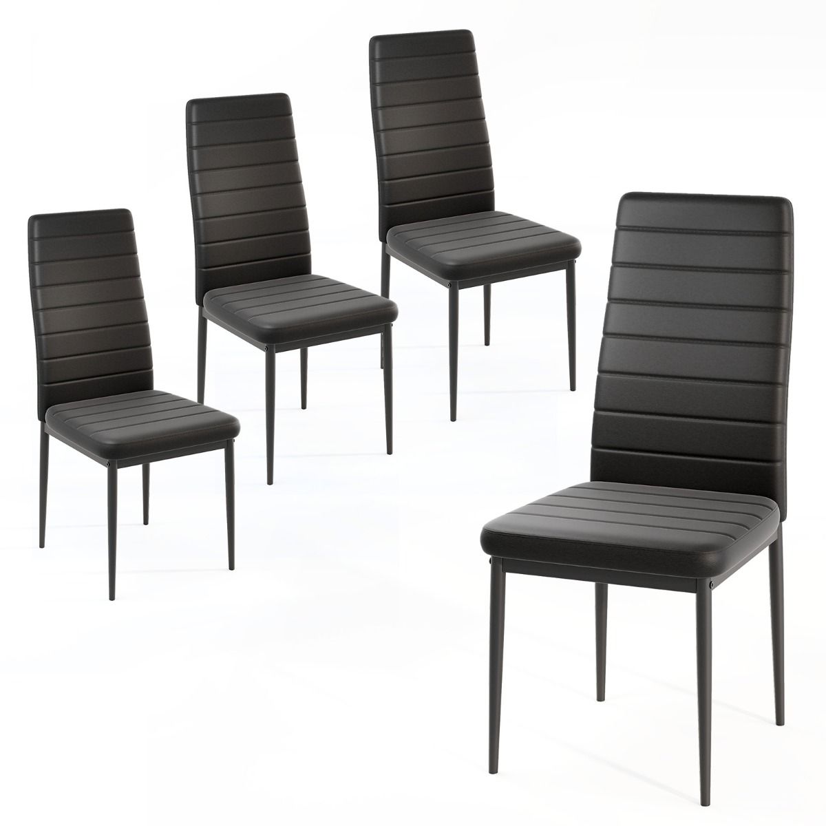 Coast Esszimmerstühle, 4er-Set – Kunstleder – Metallbeine – Schwarz
