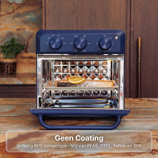 Safecourt 6-in-1 Airfyer Ofen - 100% PFAS-frei - 6 Programme - 80 bis 230 Grad - Airfryer, Backen, Braten, Toasten, Grillen & Aufwärmen - Blau