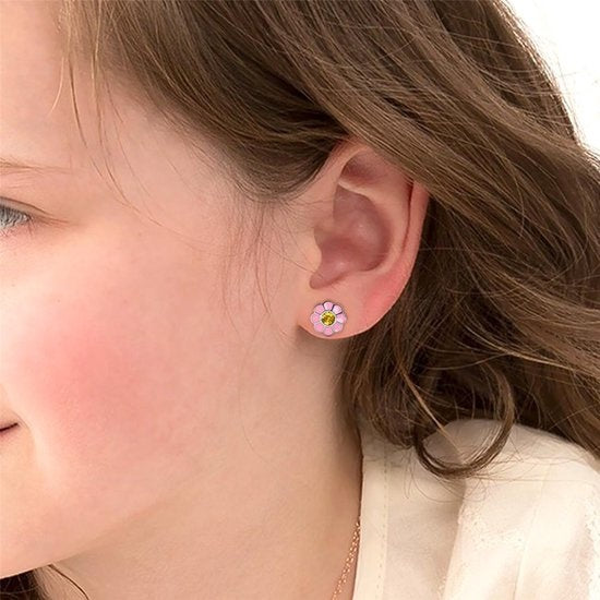 Yolora Kids Pink Floral Earrings - Kalpa Camaka Crystals - 18K Weißgold vergoldet - Kind - Mädchen Ohrstecker Farbe Silber - Schmuck Kinder - Luxus Geschenkbox - Geschenkbox - Geschenkverpackung - Schöne Geschenkverpackung