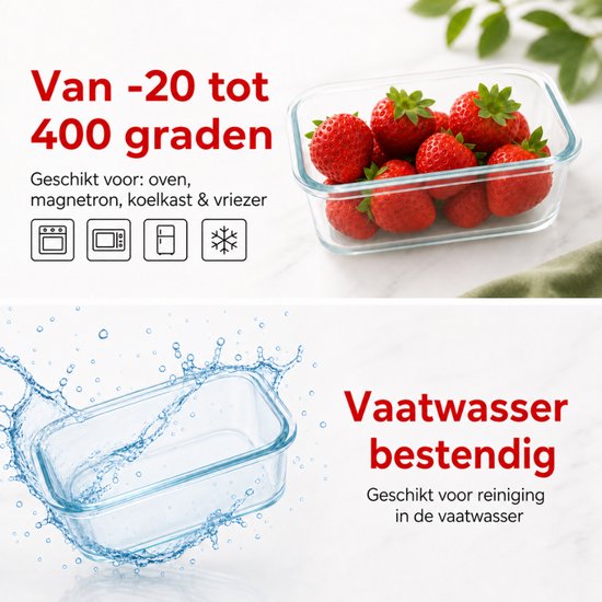 Organess Meal-Prep-Behälter – Frischhaltebehälter – Tiefkühlbehälter – 8-teiliges Set – BPA-frei – Glas – BPA-freier Deckel