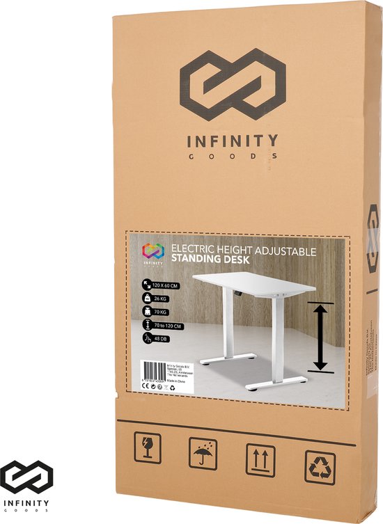 Infinity Goods Zit Sta Bureau - Elektrisch höhenverstellbar (von 70 bis 120 cm) - 120 x 60 CM - Weiß