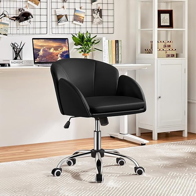 Yaheetech Ergonomischer Bürostuhl – Schwarz – Verstellbarer Drehstuhl mit Armlehnen und Neigungsfunktion