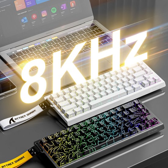 ATTACK SHARK X68HE - Magnetschalter kabelgebundene Gaming-Tastatur - 66 Tasten - RGB - PBT-Tasten mit Seidendruck - Zierstreifen - 8Khz - 0.01mmRT - 0.125ms - weiße Konturlinie
