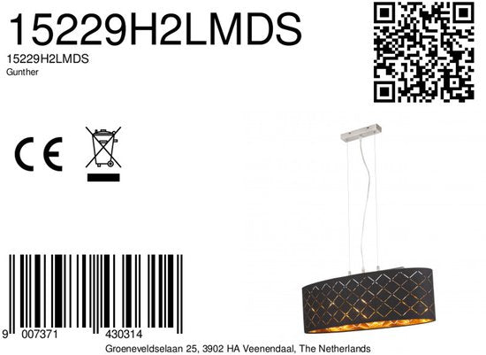 Globo – Hängeleuchte – Gunther – schwarz – Metall – große Esstischleuchte – LED_E27 – 15229H2LMDS