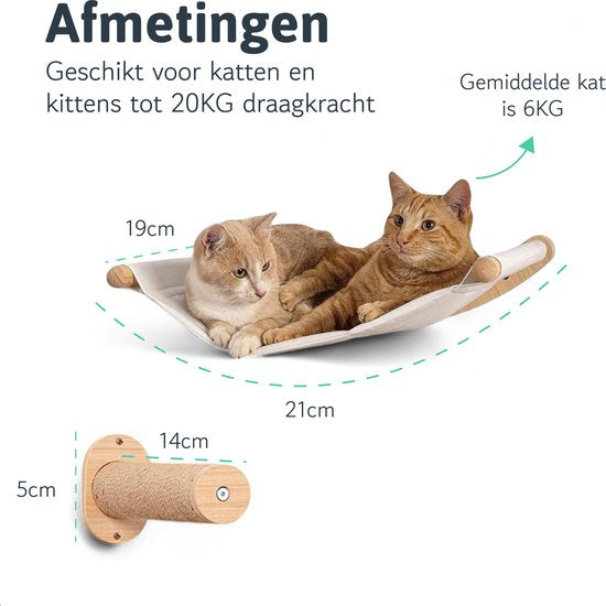 LBB Katzenkletterwand mit Hängematte - Kratzbaum mit Hängematte - Kletterwand - Kratzbaumwand - Kratzbaum für Großkatzen - Katzenspielzeug