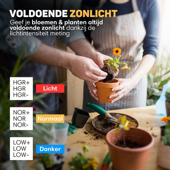Vulpes Goods® Feuchtemessgerät für Pflanzen - 4-in-1 - Feuchtemessgerät - Innen und Außen - Hygrometer für Zimmerpflanzen - - pH, Lichtmessgerät, Temperaturmessgerät und Feuchtemessgerät - Bodenfeuchtemessgerät - PRO Version - inkl. Batterie