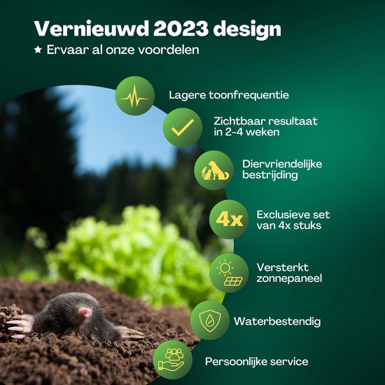 Vulpes Goods® Repellent - Mole Repellent - 4 Stück - Mouse Repellent - Mole Repellent - Funktioniert mit Solarenergie - Wasserdicht - Tierfreundlich - Sauberer Garten, Rasen oder Grundstück!