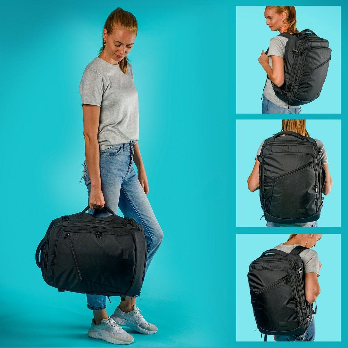 TRVLMORE Reisetasche - 40L - Rucksack - Handgepäck Wochenendtasche - Rucksack - Spritzwassergeschützt Schwarz