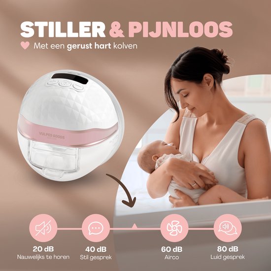 Vulpes Goods BabyCare Double Breast Pump PRO V2 - Elektrische Milchpumpe - App Steuerung - 150 ml - USB-C Wiederaufladbar - Weiß/Rose Gold